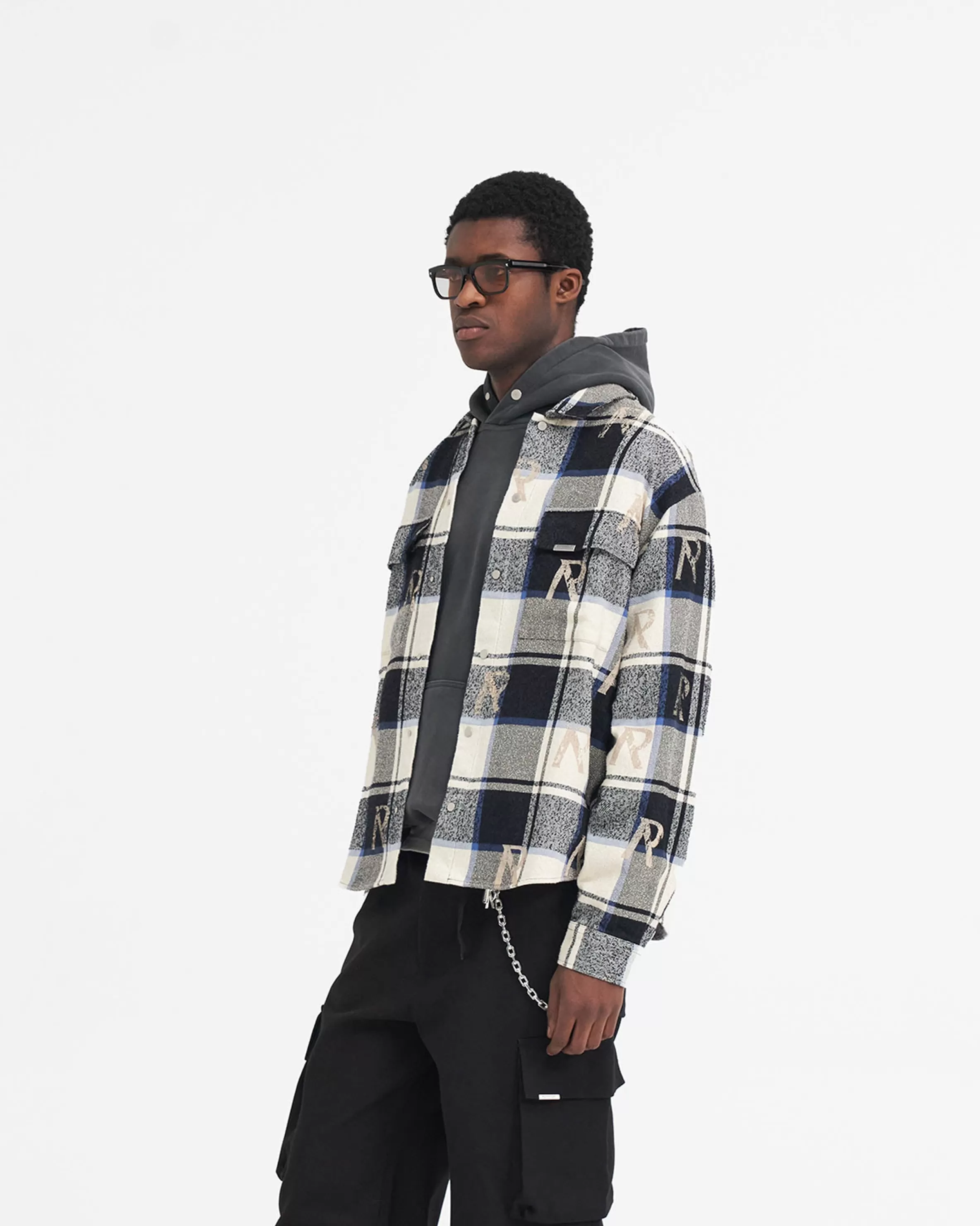 All Over Initial Flannel Shirt - Blue Check^Represent Best