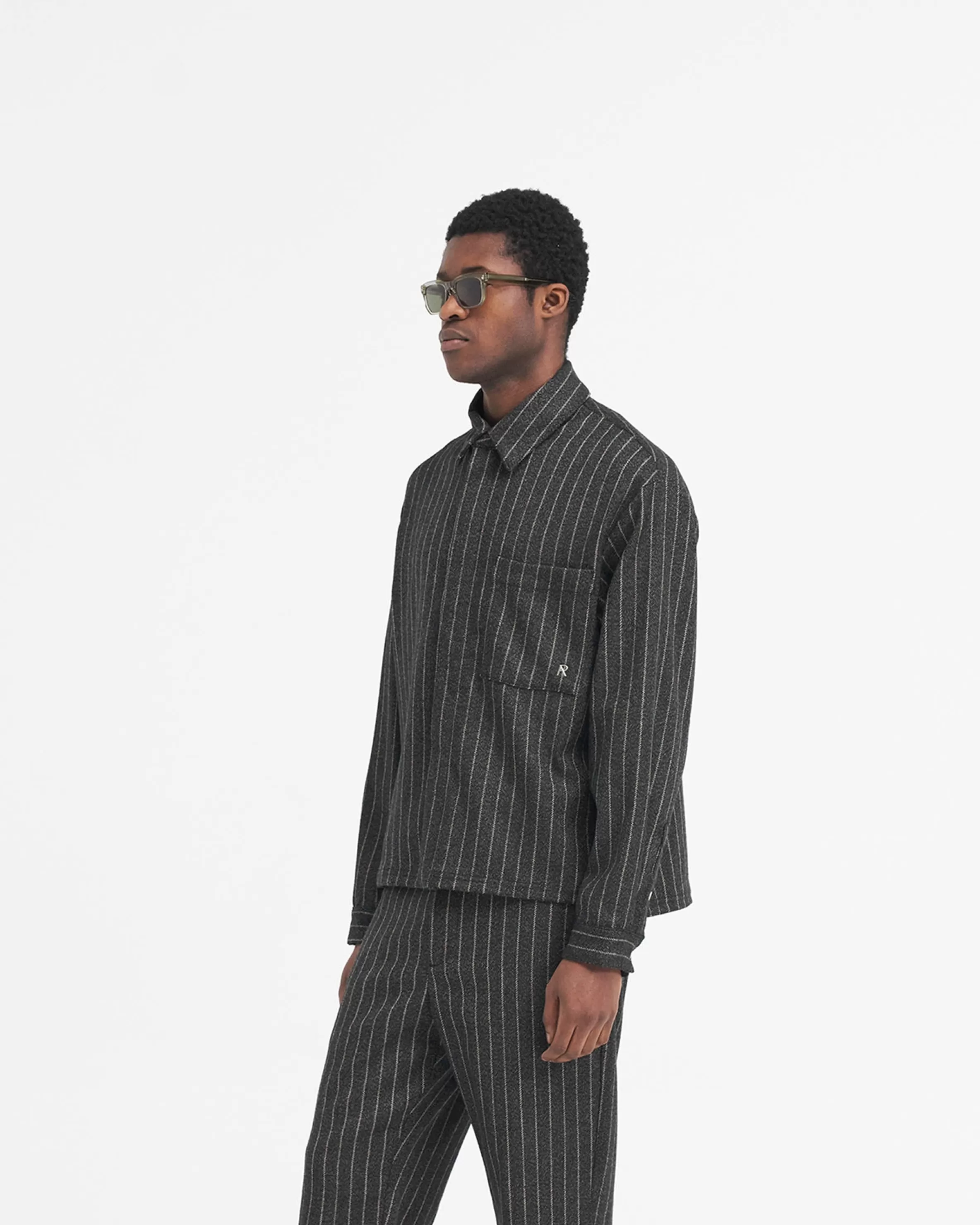 Cropped Dress Shirt - Black Pinstripe^Represent Fashion