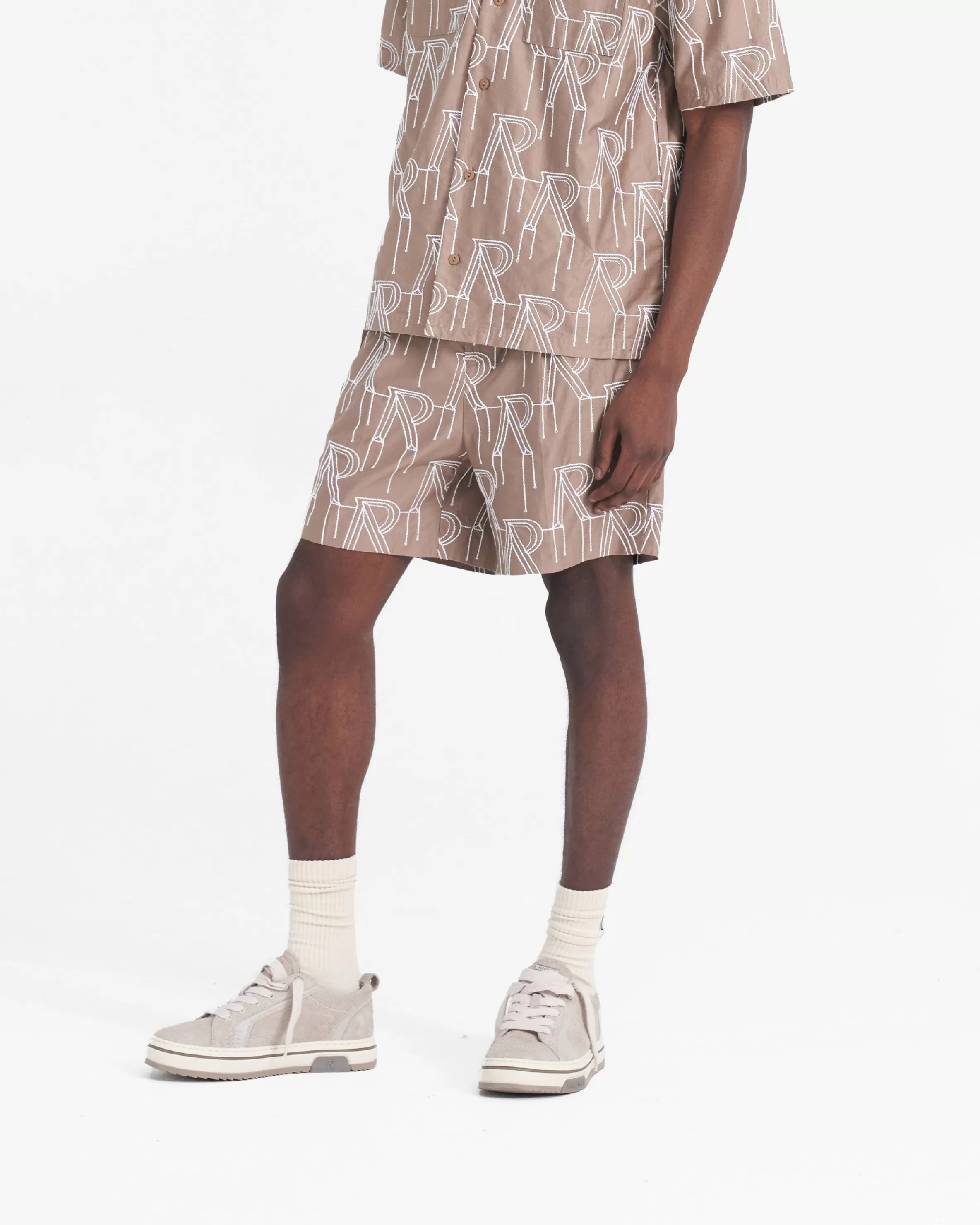 Embroidered Initial Tailored Short - Washed Taupe^Represent Best