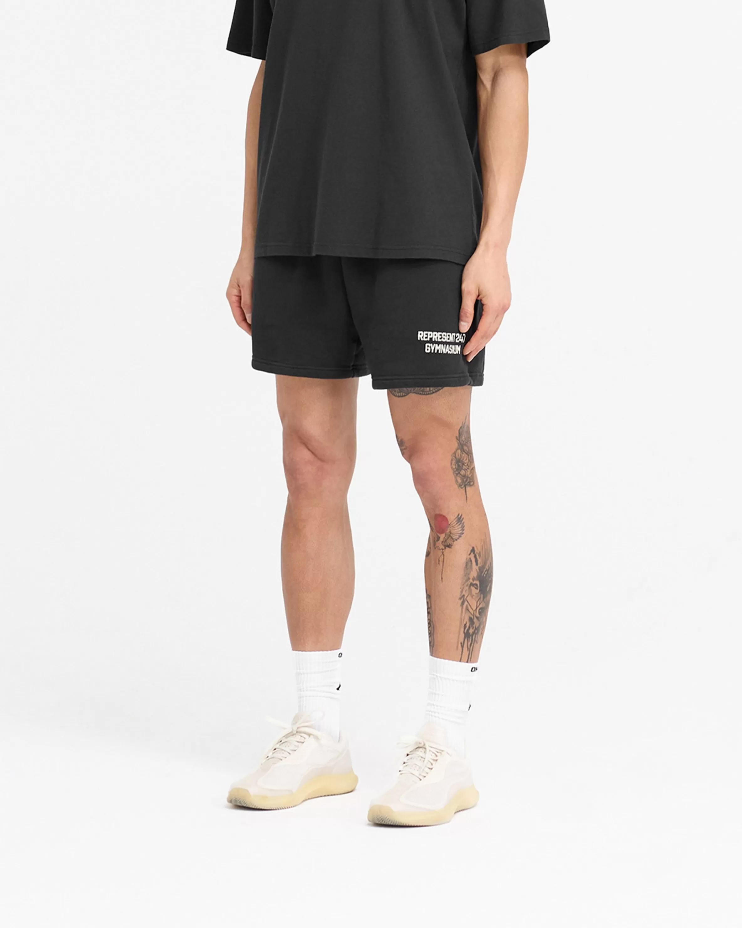 247 Gymnasium Jersey Shorts - Off Black^Represent Fashion