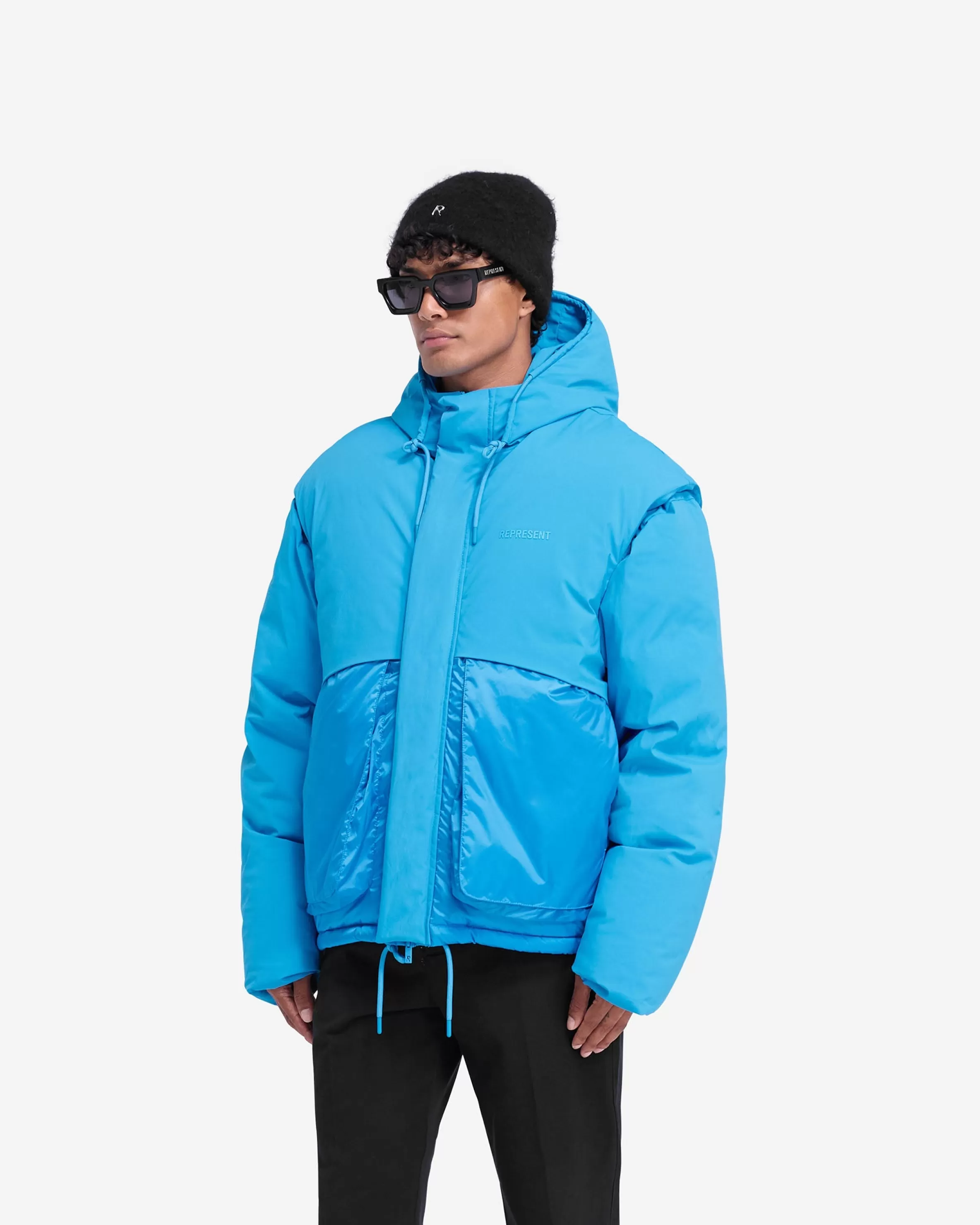 Layered Hooded Puffer - Electric Blue^Represent Cheap