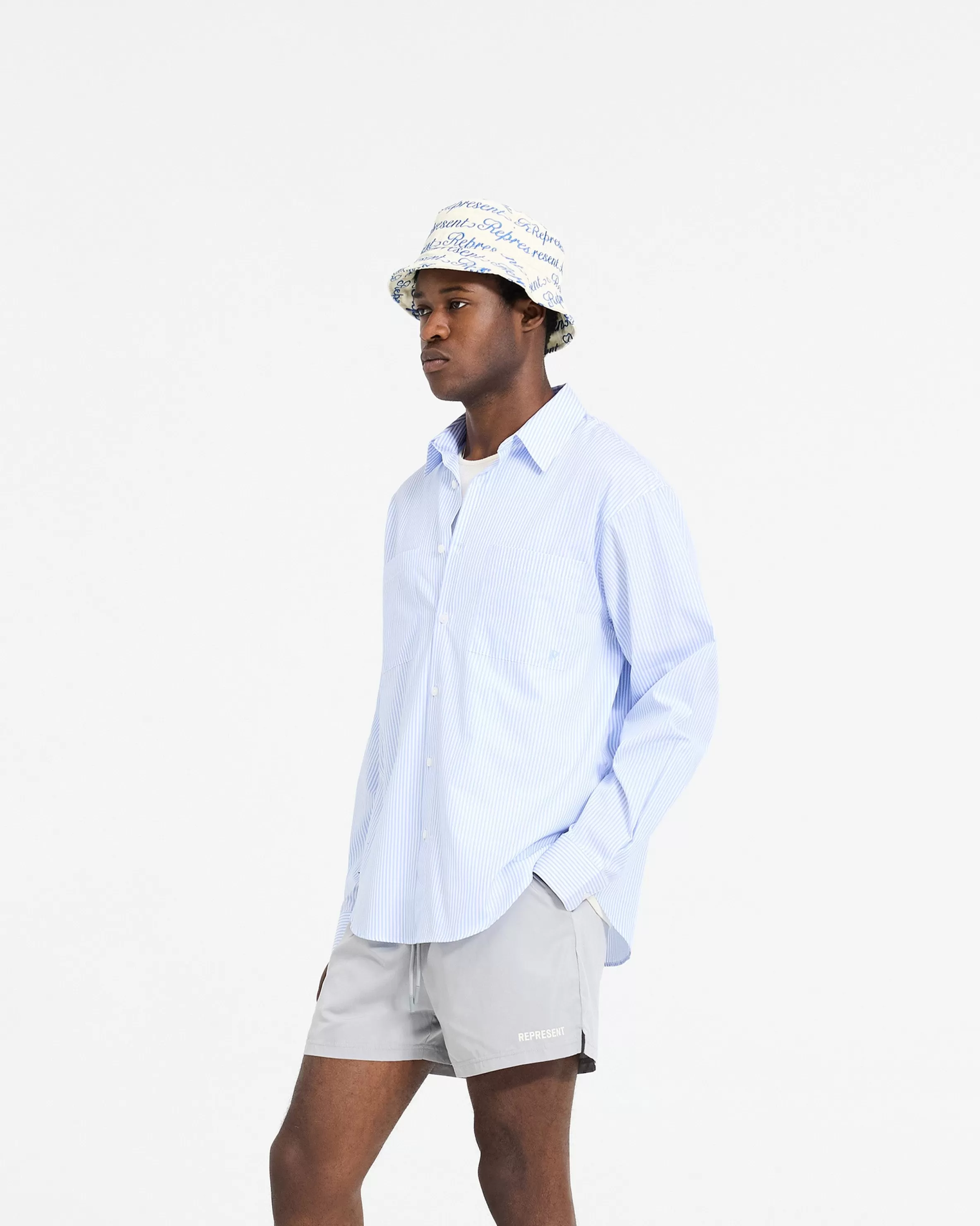 Long Sleeve Pinstripe Shirt - Baby Blue^Represent Best Sale