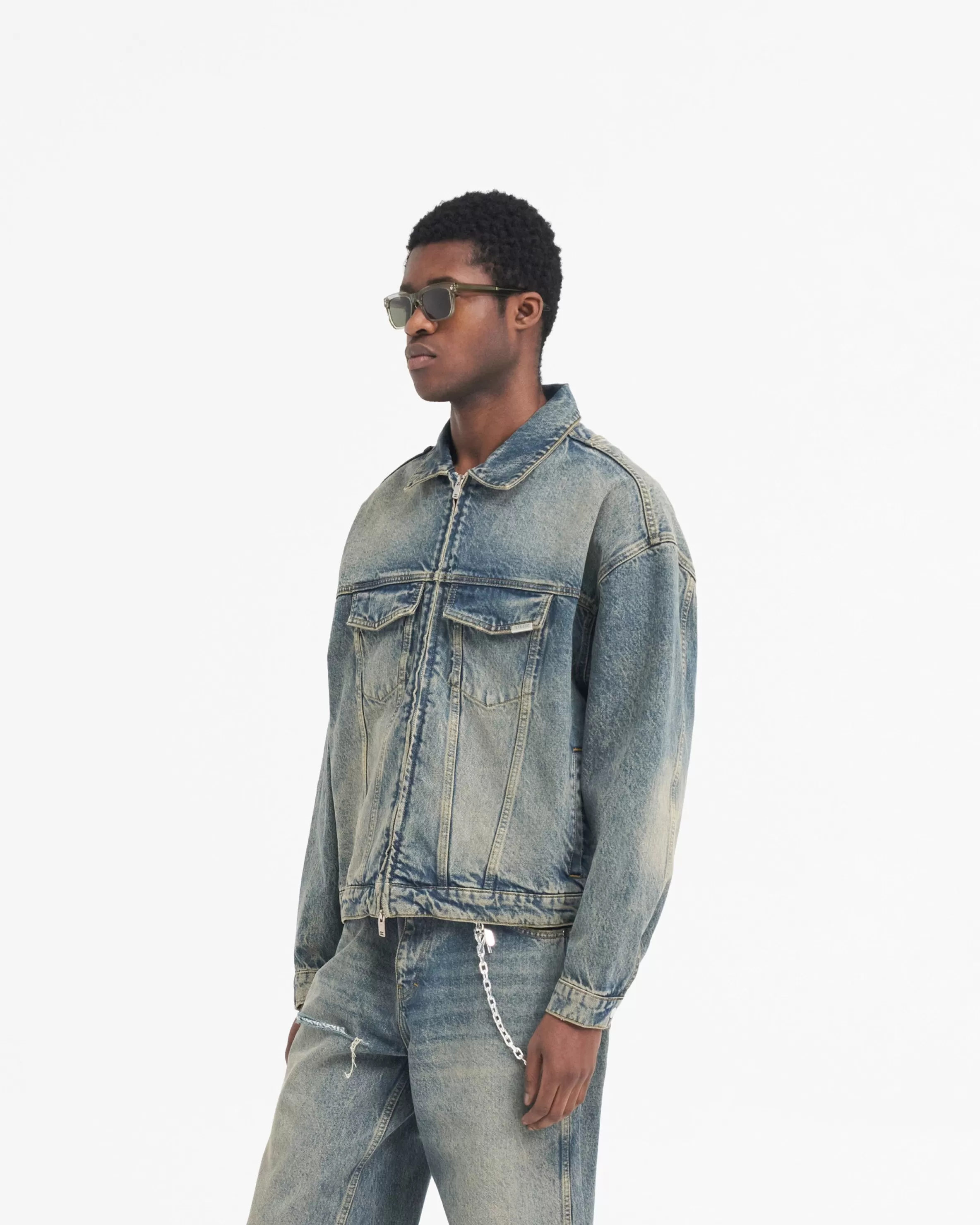 R4 Denim Jacket - Blue Cream^Represent Clearance