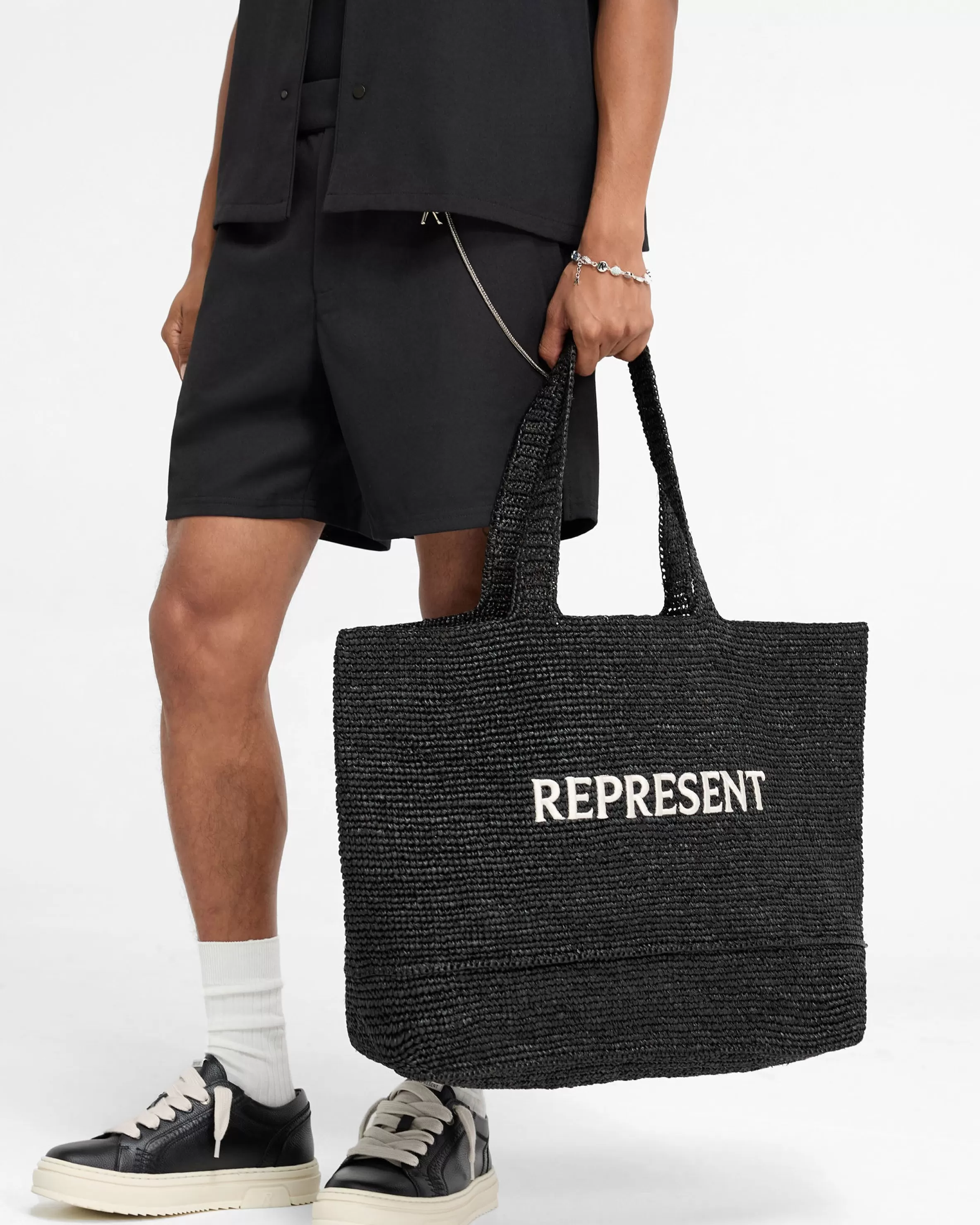 Raffia Tote Bag - Jet Black^Represent Cheap