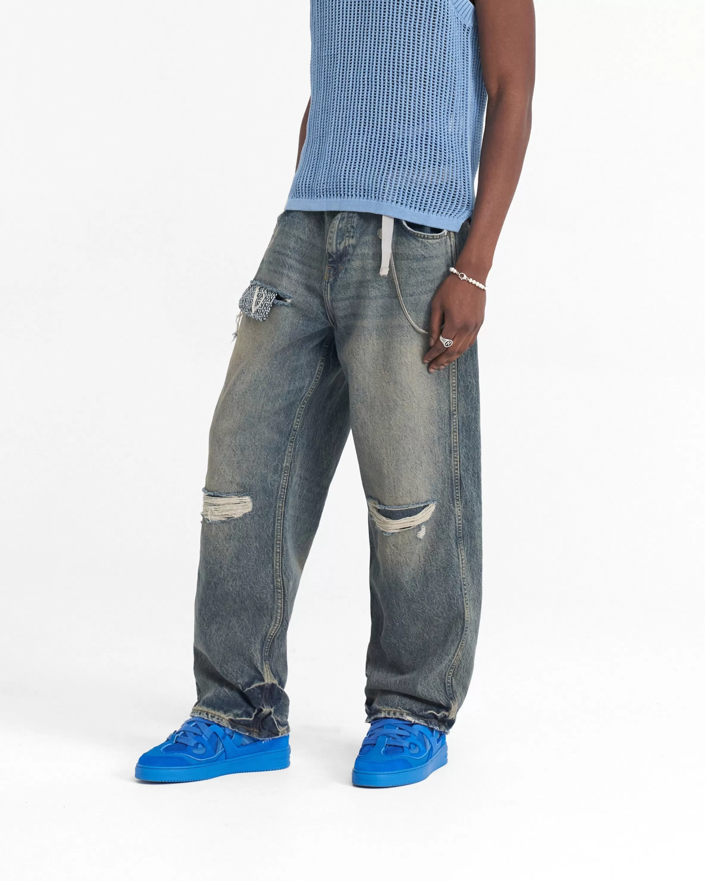 R3D Destroyer Baggy Denim - Blue Cream^Represent New