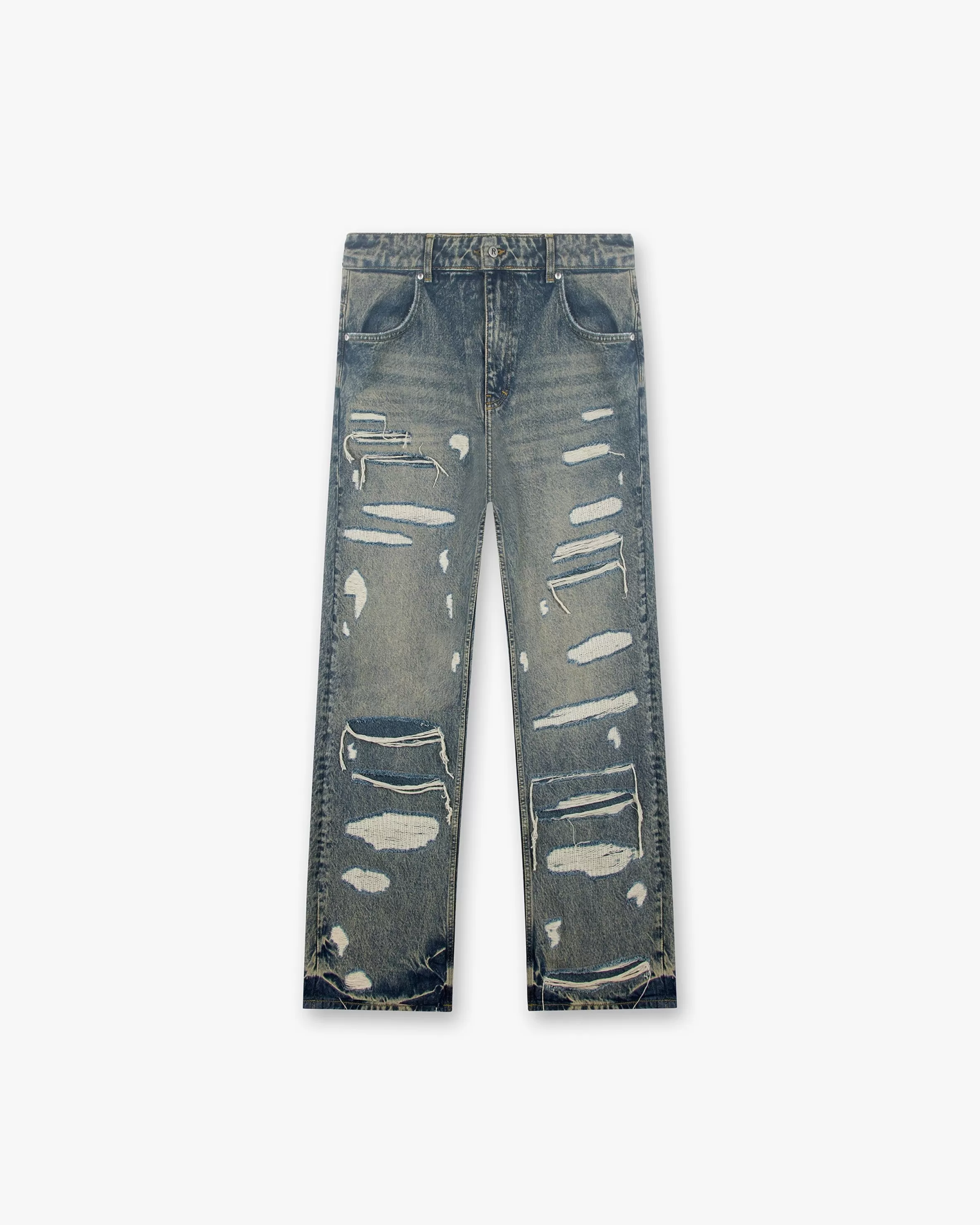 R3D Double Destroyer Baggy Denim - Blue Cream^Represent Clearance